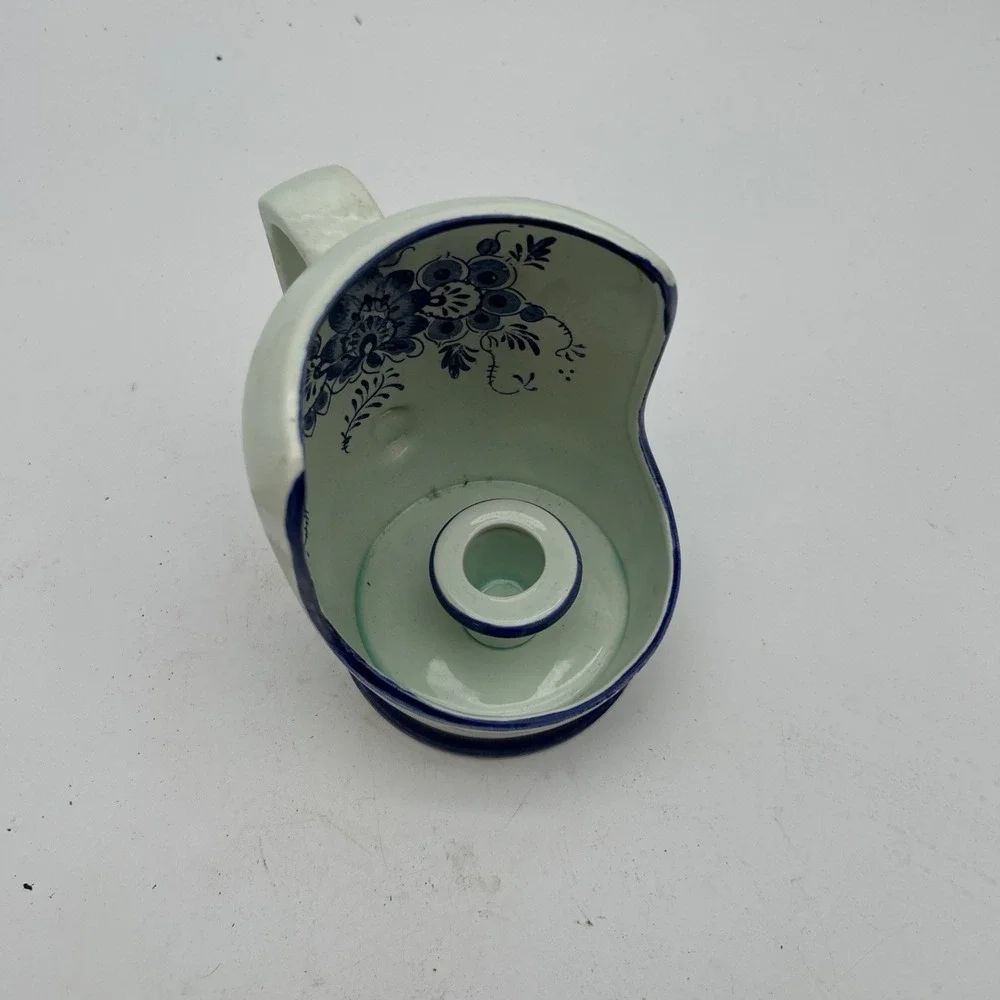 Delft Holland Ceramic Candle Holder Hand Painted Blue & White Floral 5.5 MCM Vtg
